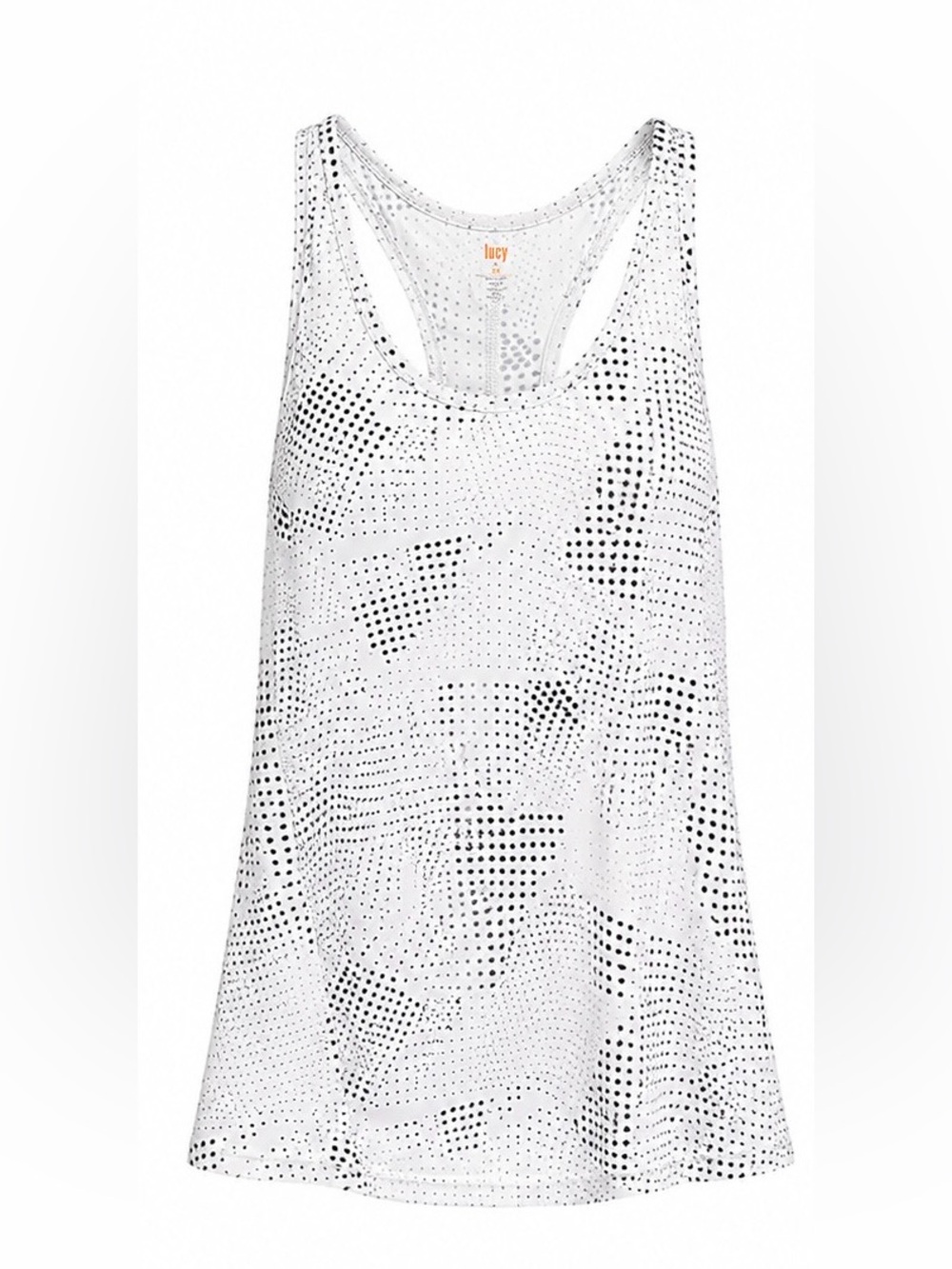 Lucy Women’s White & Black Dot Racerback Tank
